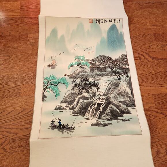 Vtg Chinese Scroll Paintings Artwork Bundle Crane Blossom Waterfall - Picture 8 of 15